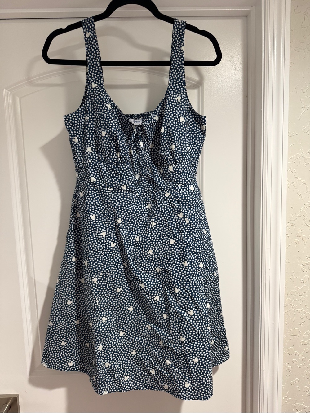 Disney Navy Blue Polka Dot Midi Dress with White Floral Motif